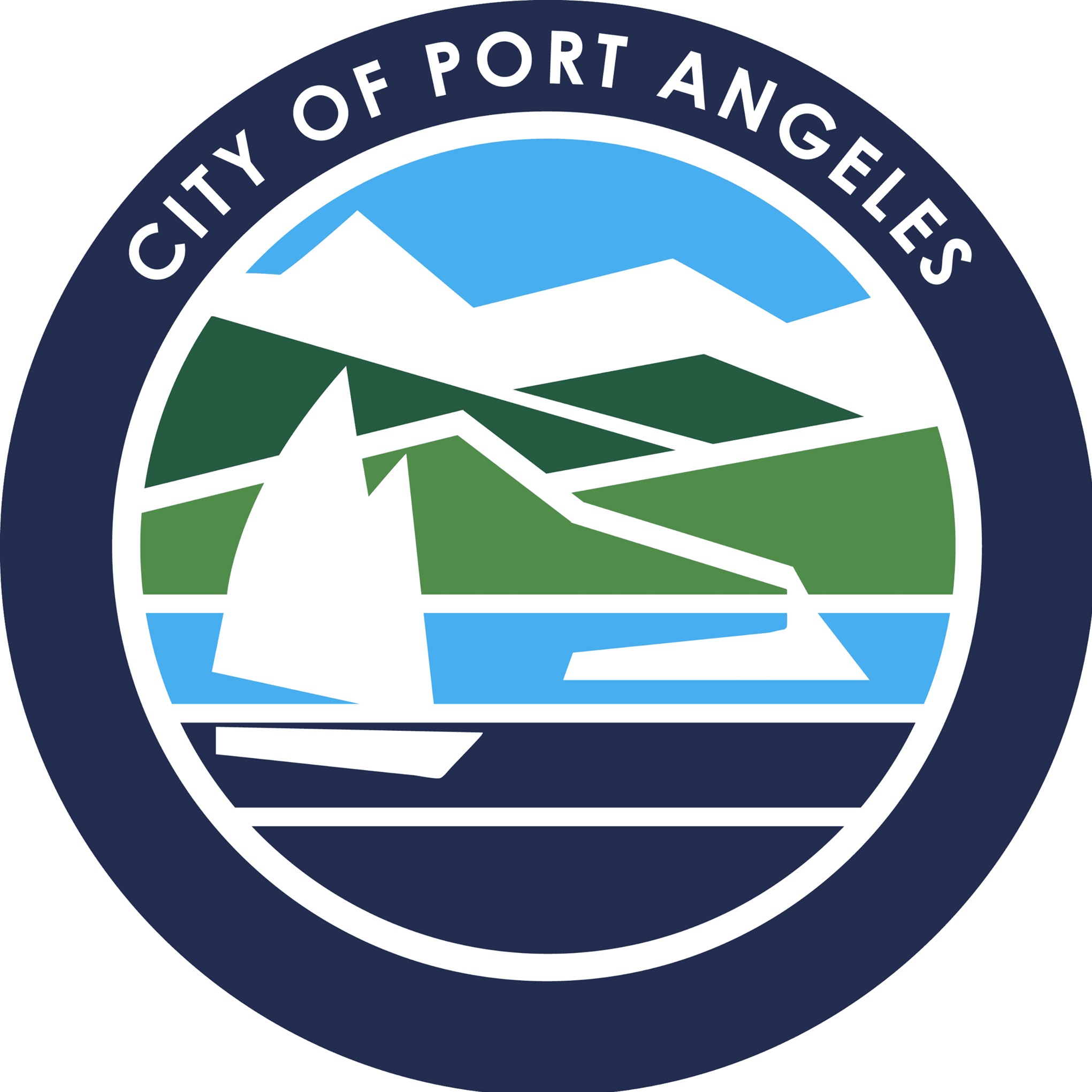 Round logo featuring seal of the City of Port Angeles