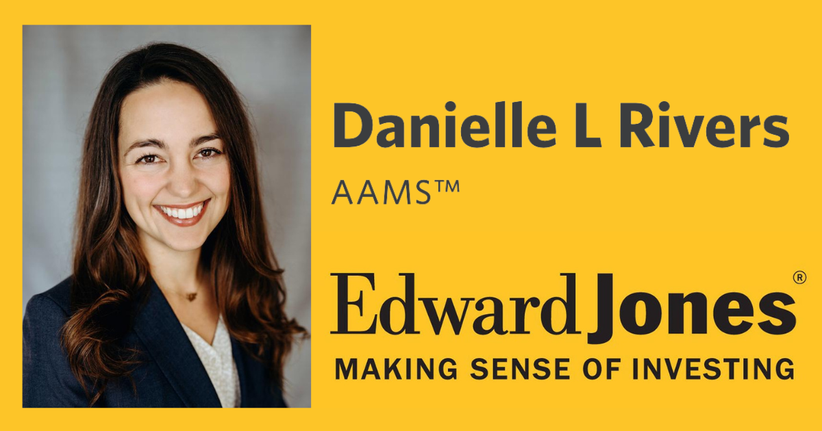 Logo featuring a smiling woman and words Danielle L Rivers Edward jones
