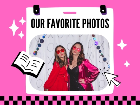 Two smiling women wearing red and pink