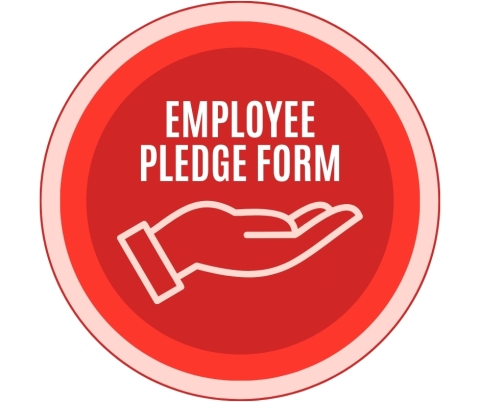 Round circles with icon of open hand reading Employee Pledge Form