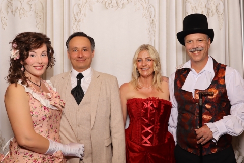 People in retro clothes posing