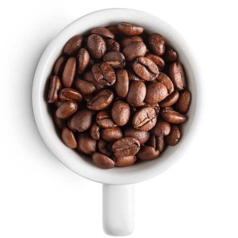 small white cup filled with coffee beans