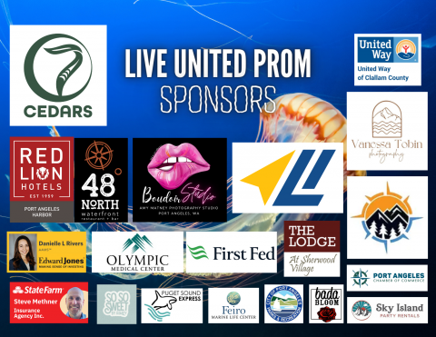 Series of logos on underwater backdrop reading live united prom sponsors